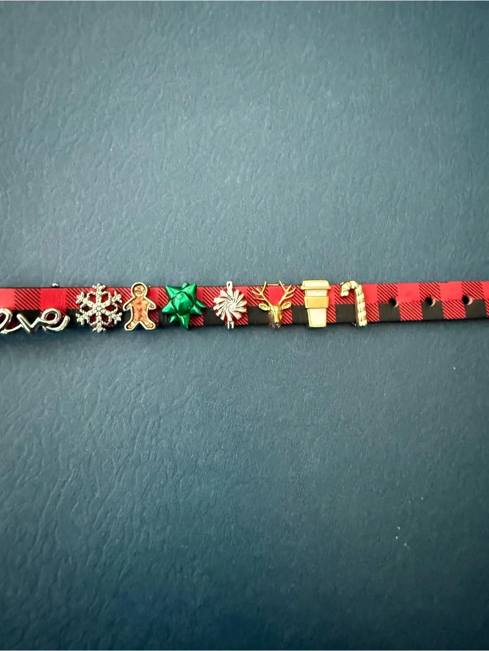KEEP Collective Red Plaid 'Believe' Charm Bracelet with Gold and Green Accents